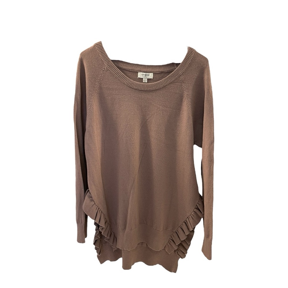 Free People Brown Ruffle Hem Sweater